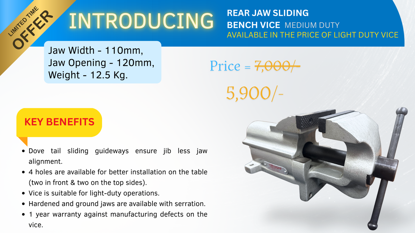Rear Jaw Bench Vice (medium duty)..